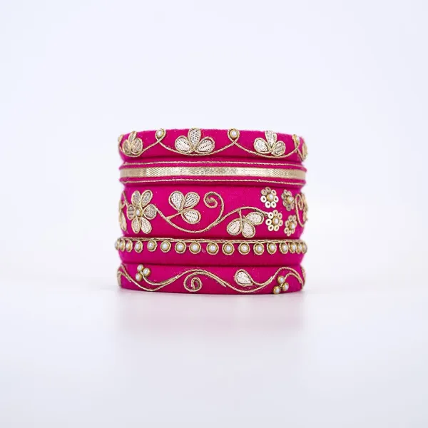 Gulal Mini Gotawork Bangles - Hot Pink